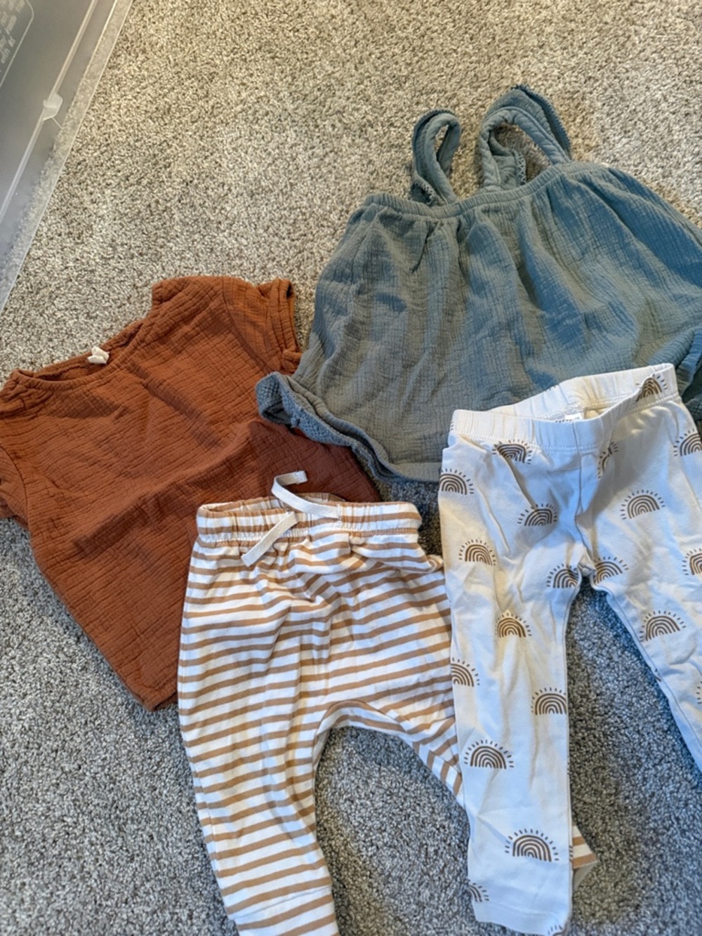Quincy Mae Olive Green top & tan top,  with Cream and Tan Pants Set